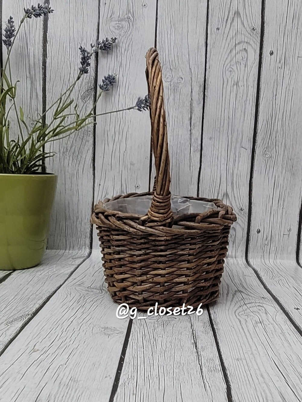 Woven Brown Willow Planter Basket with Handle - Picture 3 of 10